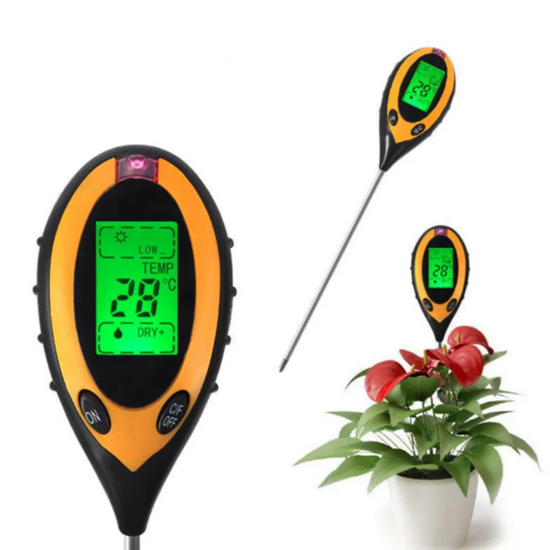 

Four In One Soil Ph Tester Electronic Soil Detector Soil and Temperature Meter Light Count Humidity Display Tester