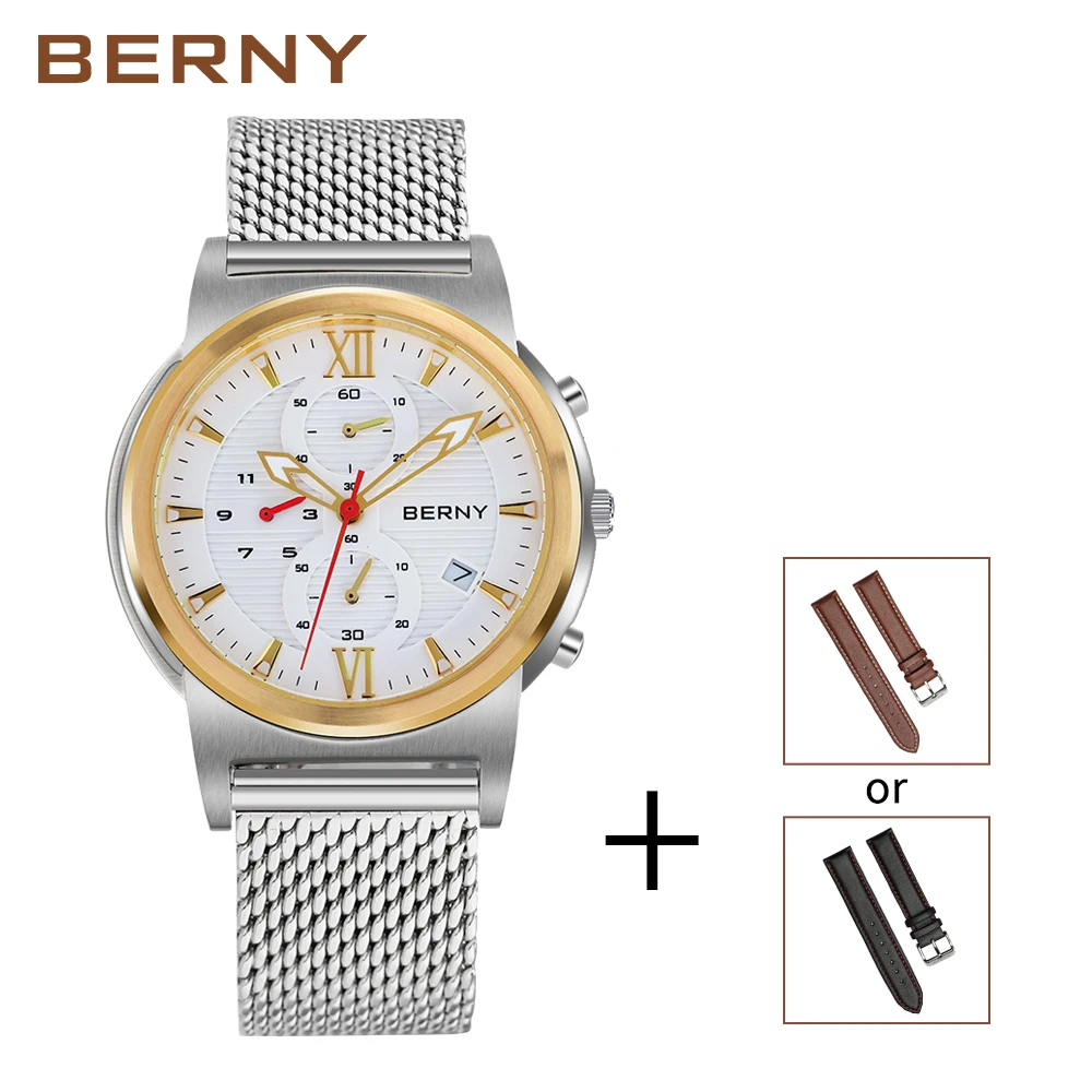 gold Berny мужские часы, кварцевые мужские часы, модные, топ, люксовый бренд, Relogio Saat Montre Horloge Masculino Erkek Hombre, Япония, для мужчин, T - Цвет: gold