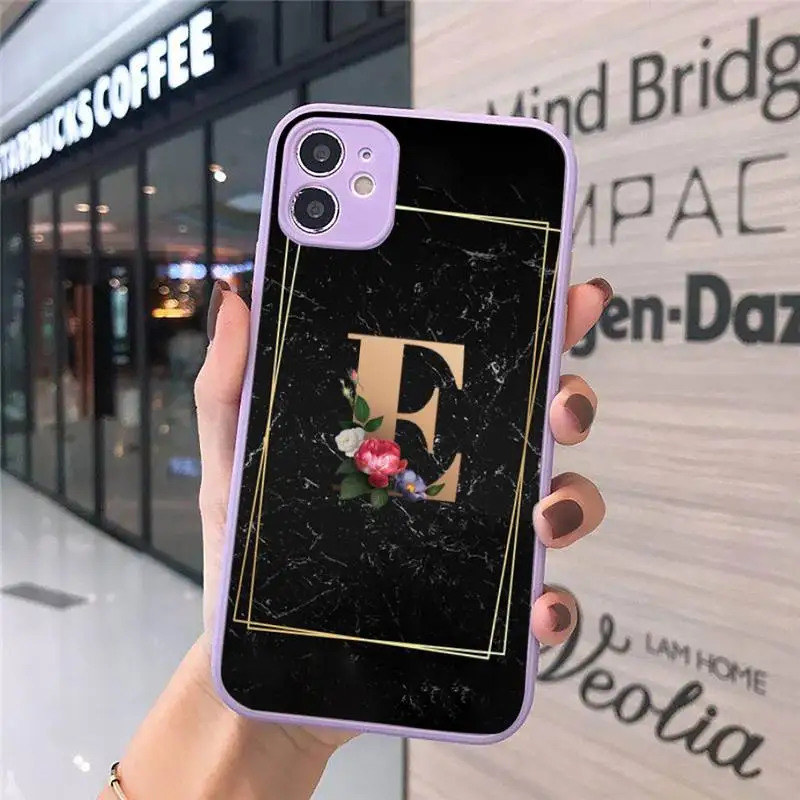

Phone Case For iPhone 12 11 Mini Pro XR XS Max 7 8 Plus X Fashion Tides 26 Letter A-Z Matte transparent Purple Back Cover