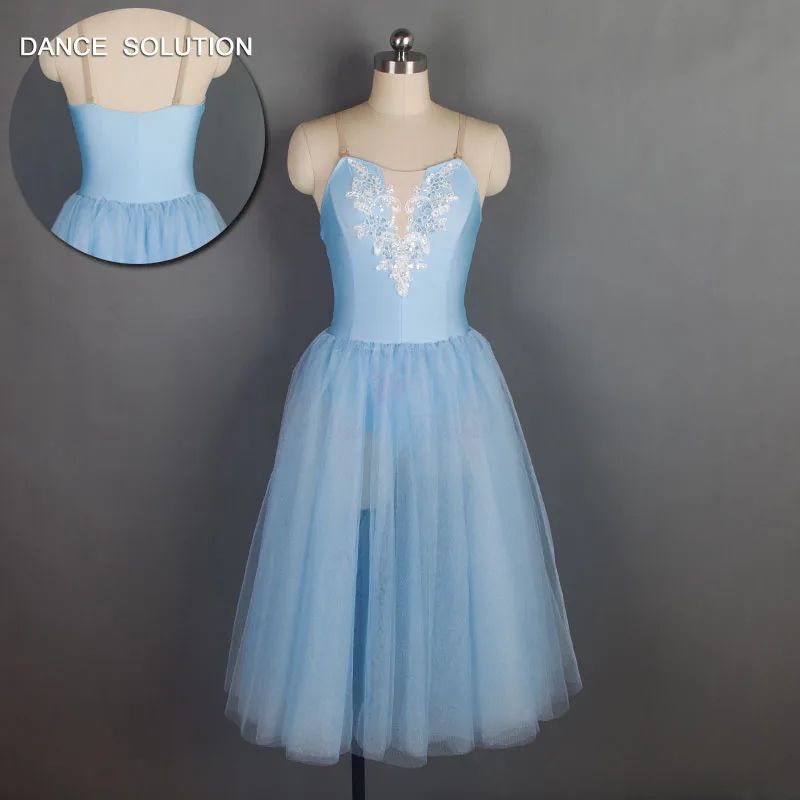 Бледно голубой костюм из спандекса с белой аппликацией длинная балетная юбка для