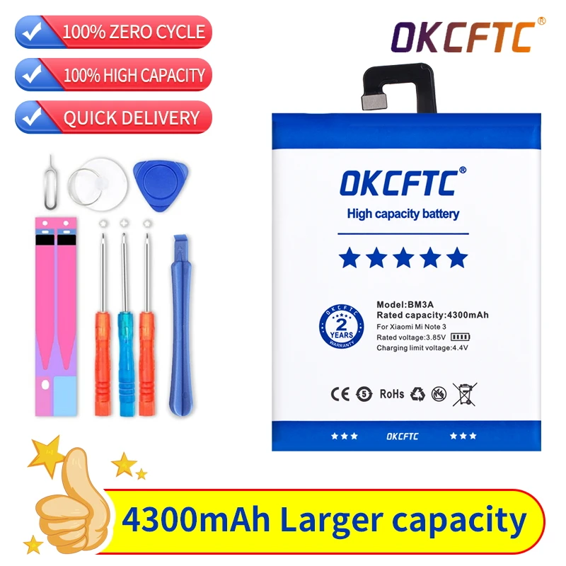 

Original BM3A For Xiaomi Mi Note 3 Replacement 4300mAh High Capacity Phone Batteries +Free Tools