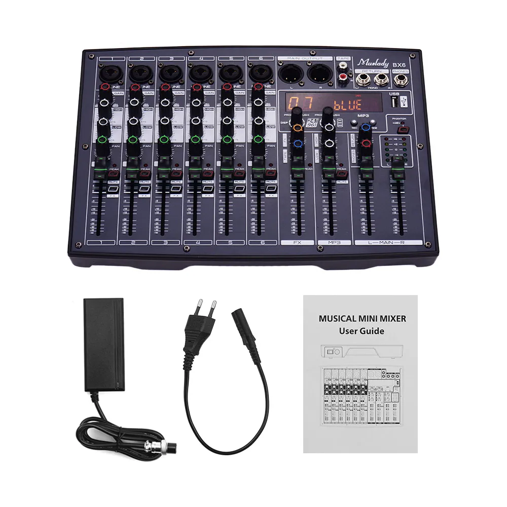 Muslady BX6 микшерный пульт мини 6 микшер каналов с 16 DSP эффектов встроенный 48В Питание