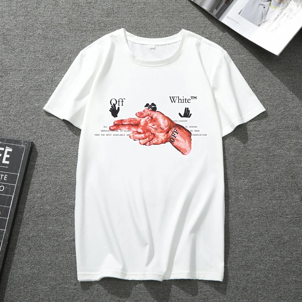 

Men's and Women's T-shirt Short-sleeved White Casual Wild Trend Gesture Pattern Printing Summer Fashion Breathable Top