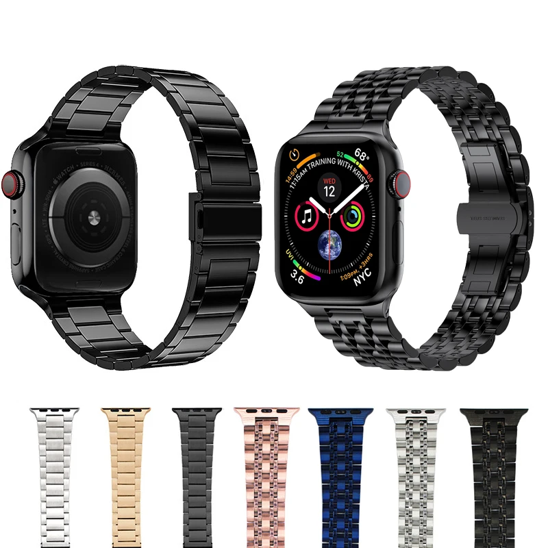 Ремешок из нержавеющей стали для Apple Watch 44 мм 45 38 40 обновленный браслет с