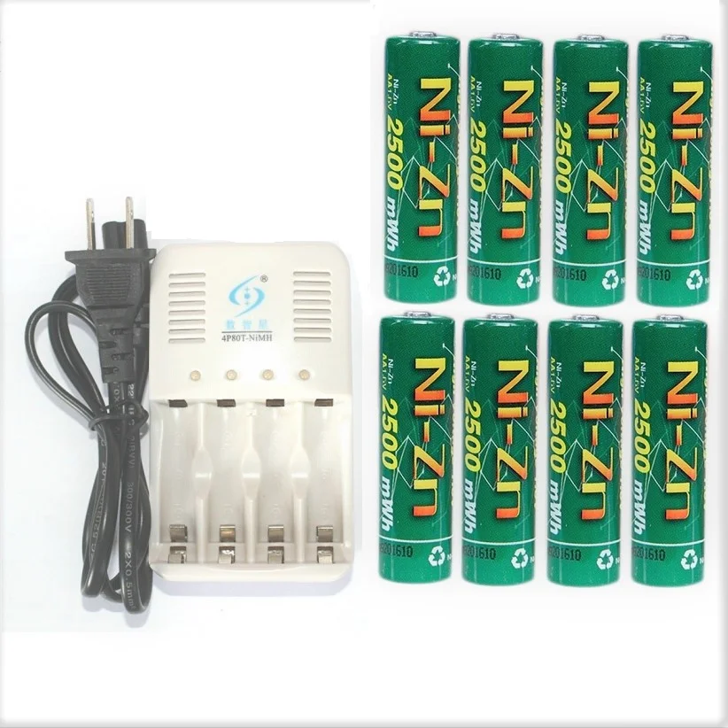

8PCS 2500MWH NI Zn 1.6V AA rechargeable battery batteries + smart charger
