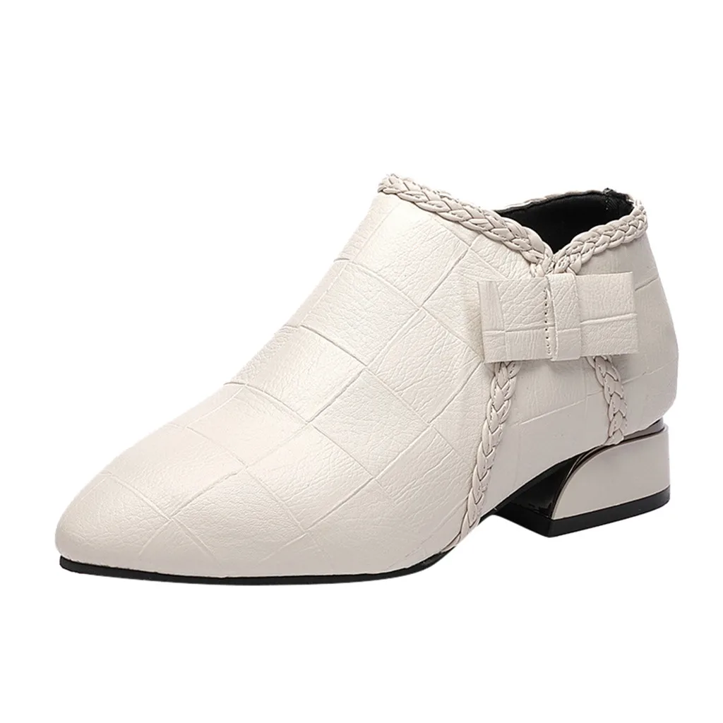 Женские ботильоны с закрытым носком однотонные ботинки острым Повседневная