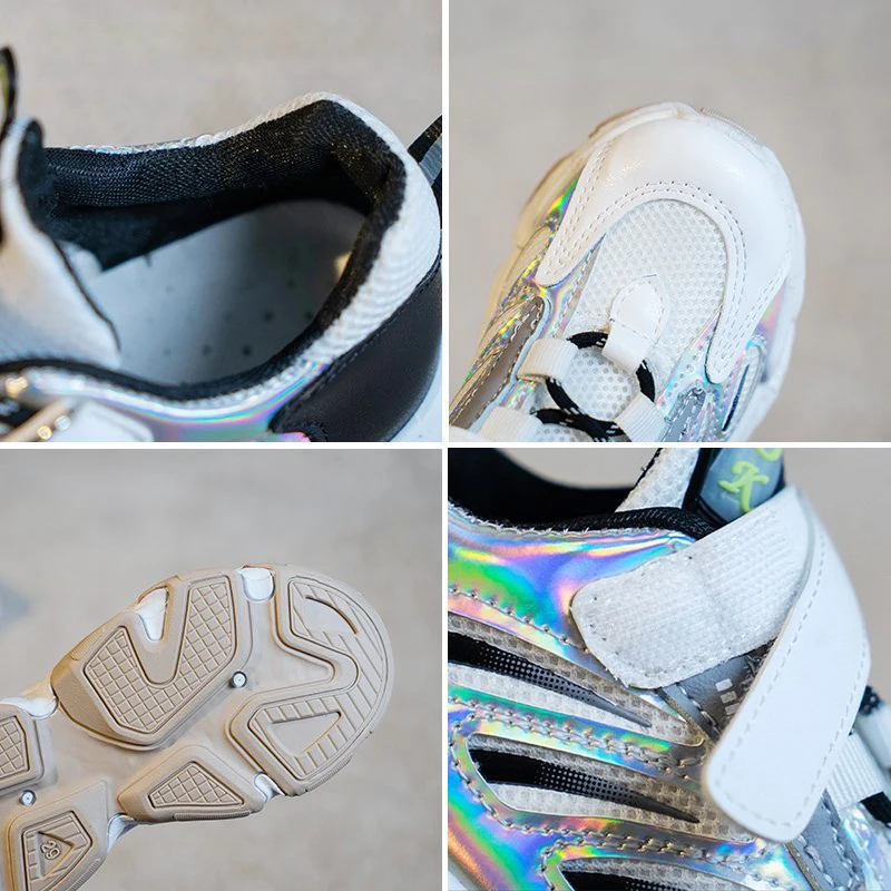 

Fashion Laser PU Leather Kids Shoes Girls Spring Autumn Running Sports Sneakers Breathable Mesh Soft Non-slip Children Sneaker