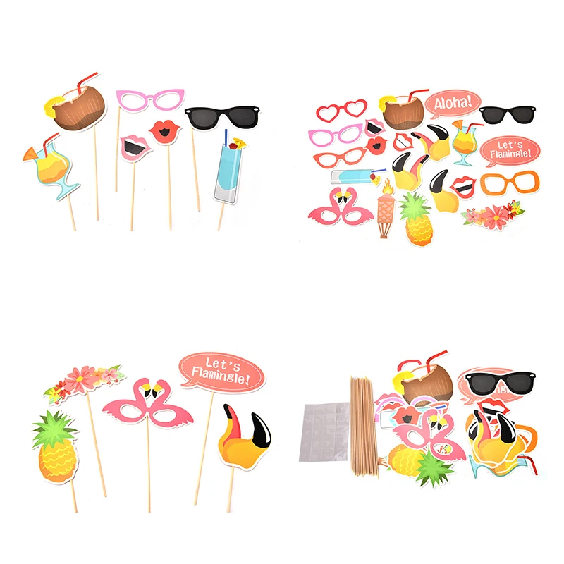 

21pcs Flamingo Photo Booth Props Hawaii Carnival Tropical Summer Party Photobooth Props Hawaiian Party Wedding Decoration