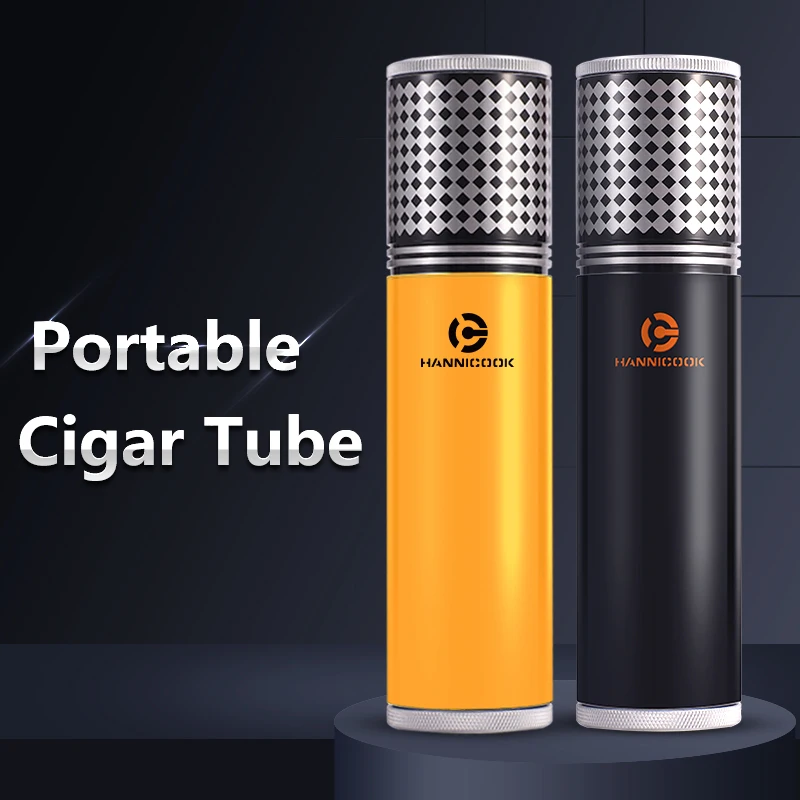 

Гаджеты HANNICOOK, черная Дорожная трубка из алюминиевого сплава для сигар, портативная банка, мини-хьюмидор с увлажнителем, гигрометром