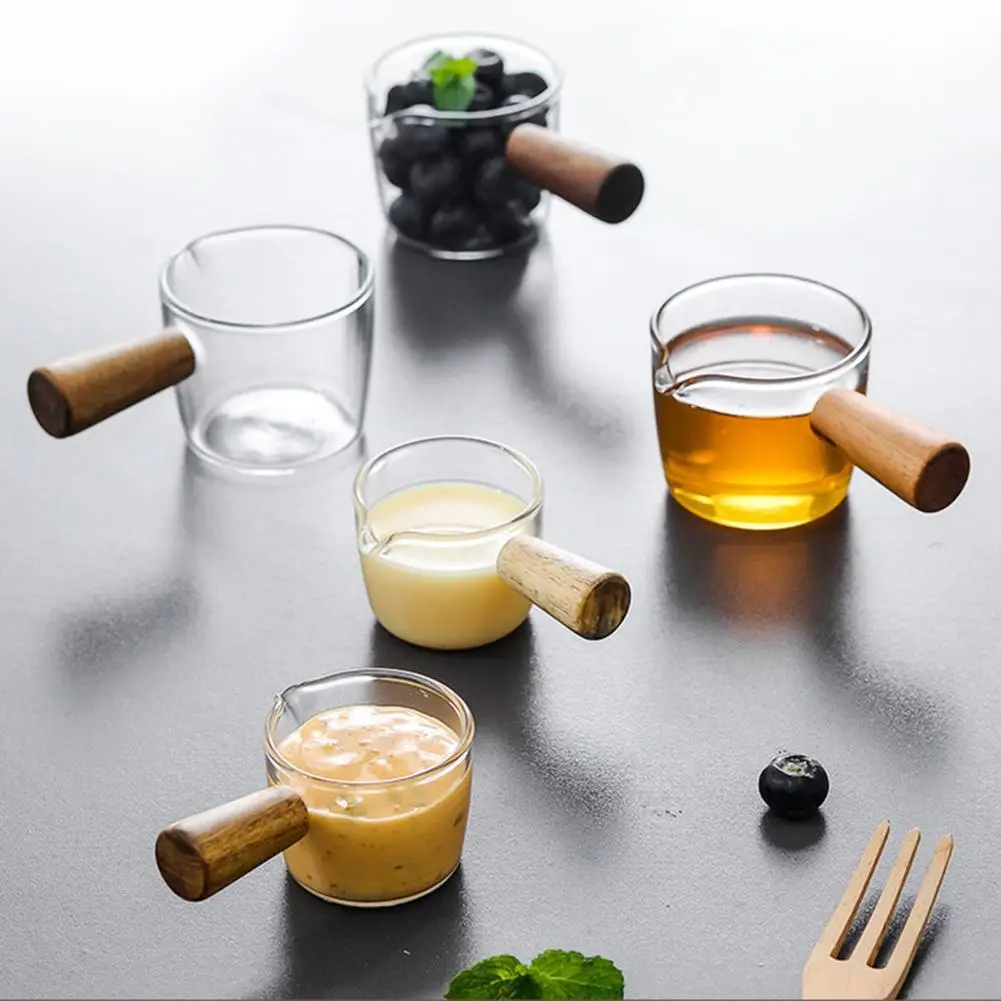 

Creamer Dispenser Thick Drip-free Glass Wood Handle Syrup Sauce Dispenser Container Cup for Home
