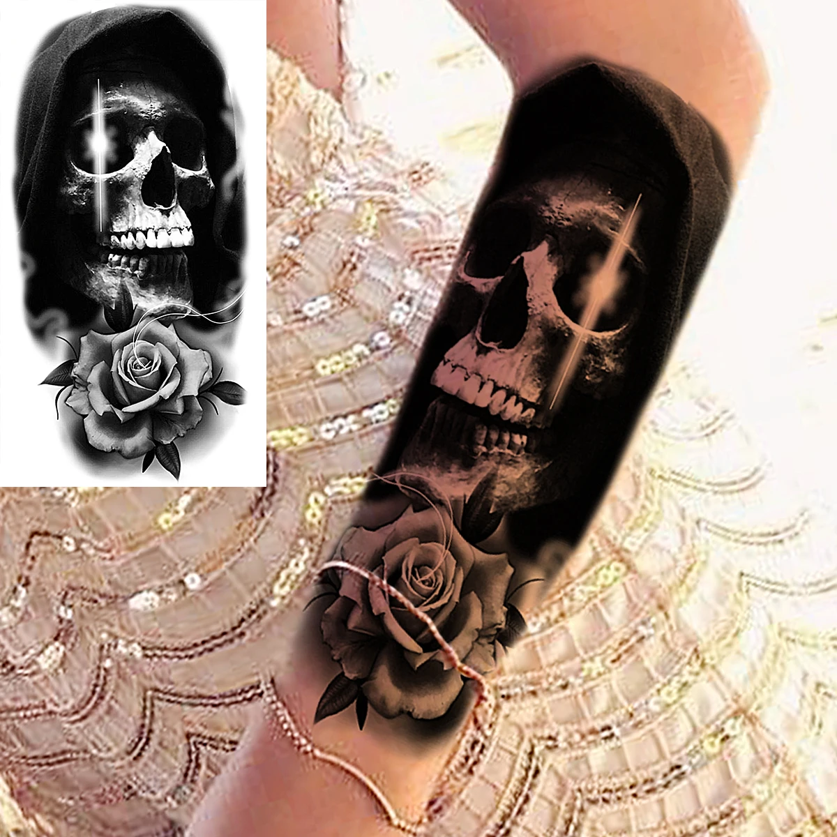 Временные татуировки Tiger Boy для мужчин женщин взрослые волк Череп цветок