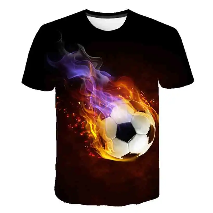 

2021 Summer New 3D Design Basketball Football T-Shirt Boy Cool Blue Flame and Water Short Sleeve Hip Hop Fun Creative Top