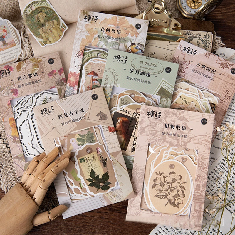 

6 Designs Textured Paper Creative Vintage Scrapbooking Hand Account Diary Collage Material DIY Decoration Sticker Pack