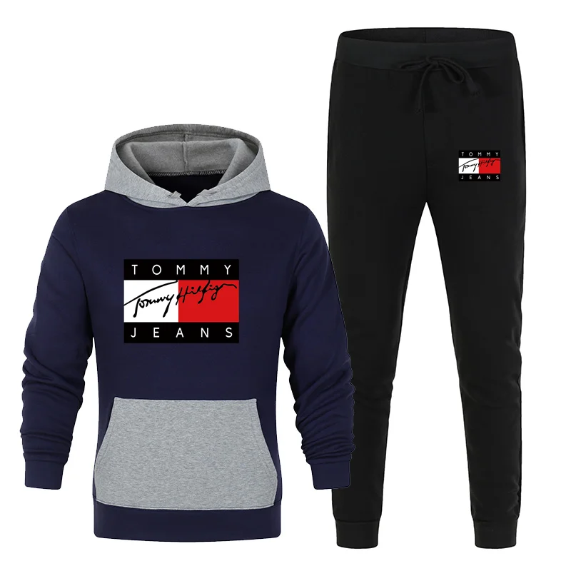 

Men's Fashion 2021 Men's Hoodie Two-piece Fashion Patchwork + Trousers Jogging Suit Sweater S-3XL Sportswear Pullover