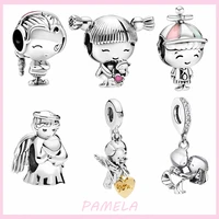 pamela 925 sterling silver angel couple kiss charms christmas gift bead diy for original pandora bracelet jewelry for women
