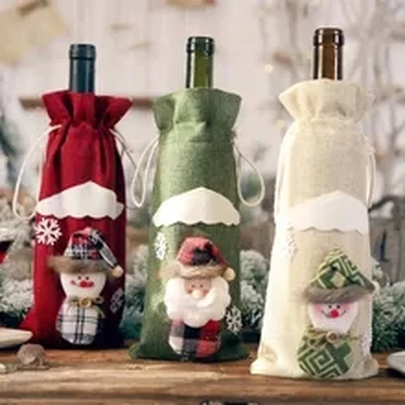 

Christmas Wine Bottle Decoration Set Santa Claus Snowman Deer Bottle Cover Table Dress Up Kitchen Decoration Christmas Dinner
