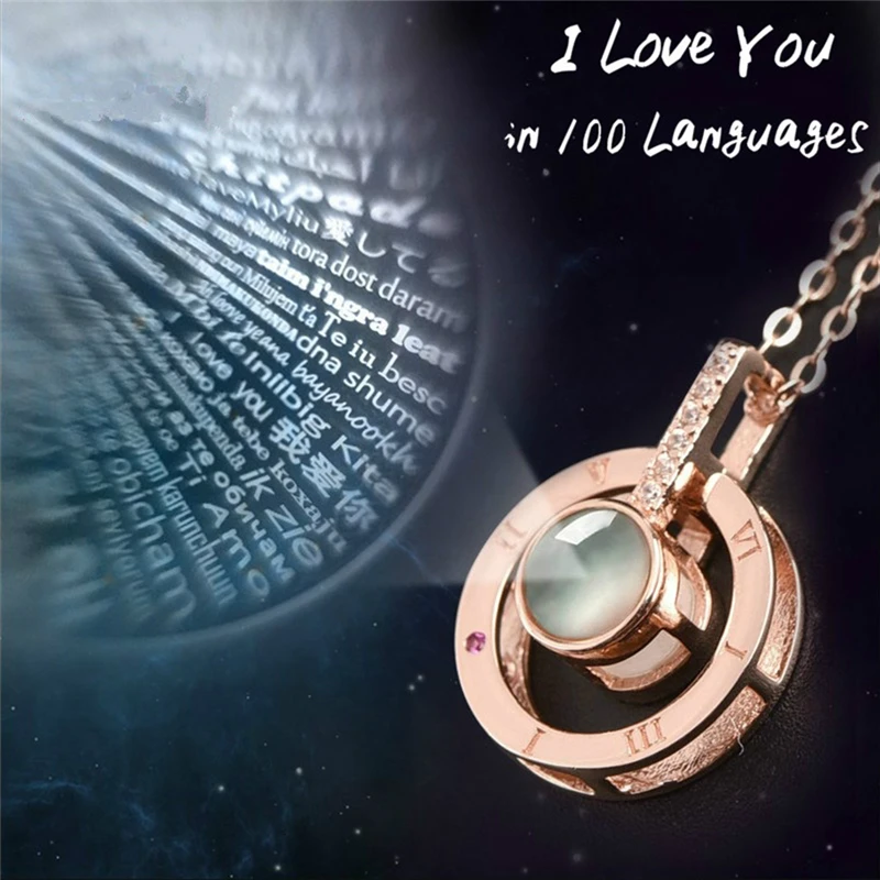 

I Love You In 100 Languages Necklace Microscopic Carvings Light Projected Pendant Necklace For Women Lover Jewelry Gifts
