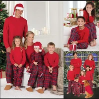 father son matching clothes christmas pajamas cotton pure red tops lattice pants mother and daughter clothing matching outfits
