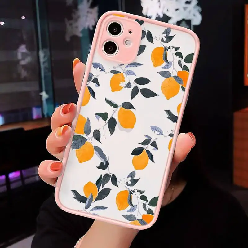 

lemon Phone Case Pink matte transparent For iPhone 7 8 x xs xr 11 12 pro plus max mini Clear Funda