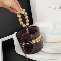 transparent bag 2021 trend luxury small handbag pearl chain acrylic round box famous brand fashion summer womens cosmetic bag