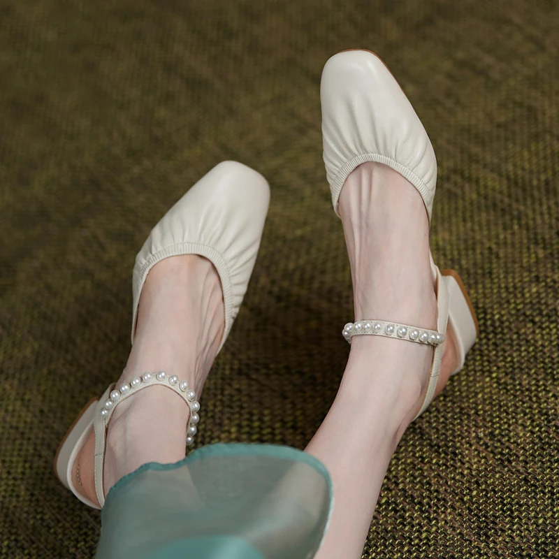 

EOEODOIT Summer Square Toe Shoes Women Med Chunky Heels Sandals Mary Janes Shallow Mouth Pumps