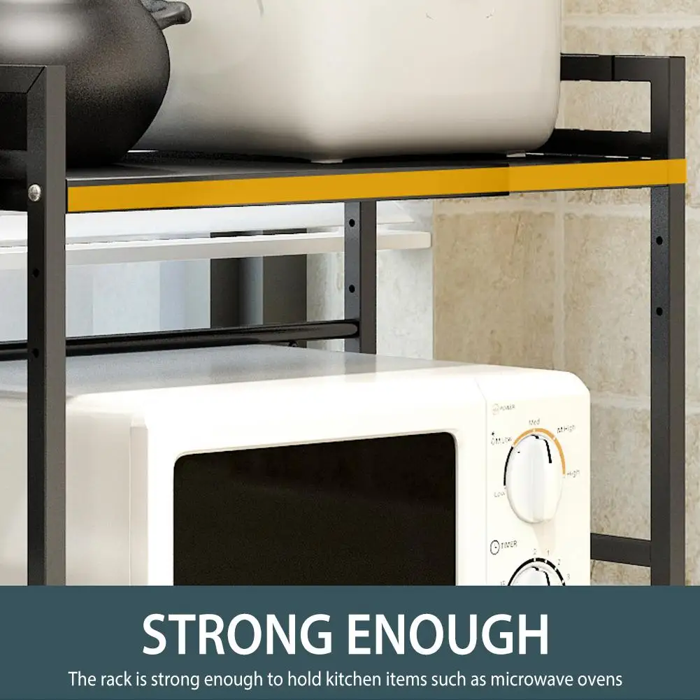 

Retractable Microwave Oven Rack 3-Tier Kitchen Counter Shelf Organizer Smooth Edges Carbon Steel Microwave Shelf Kitchen Storage