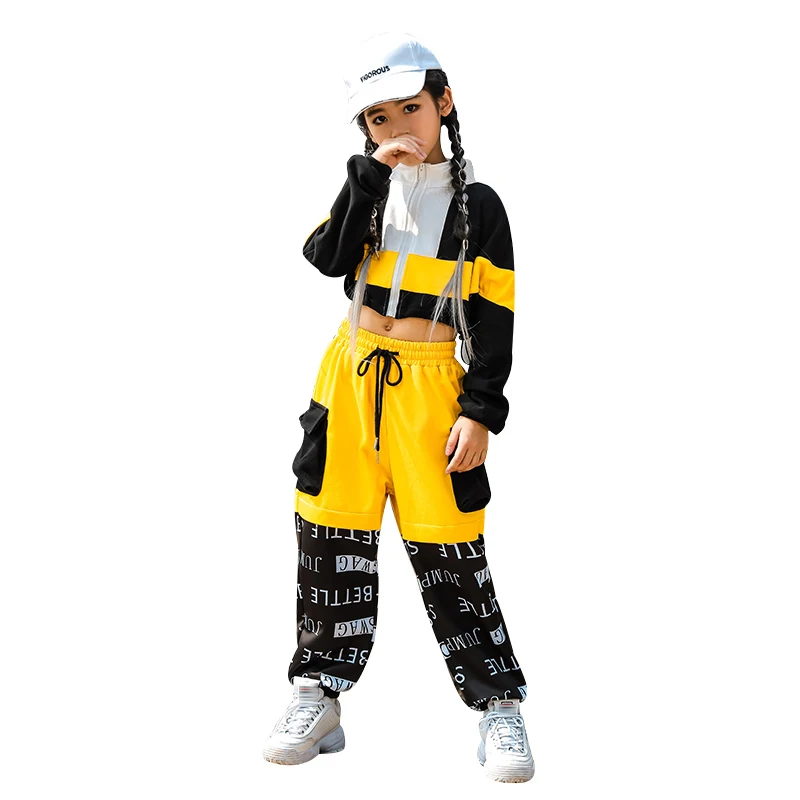 

2021 New Modern Dance Hip Hop Clothes For Kids Long Sleeved Sports Hiphop Suit Boys Girls Jazz Street Dance Stage Outfits DN6873