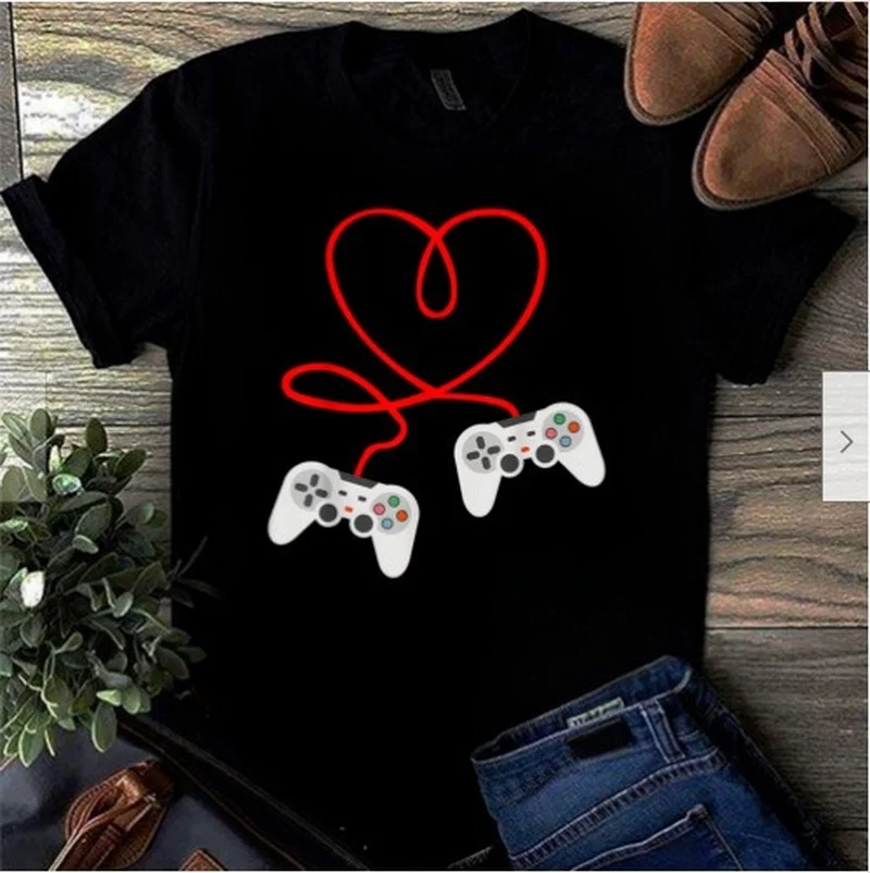 

Heart Gamepad Letter Print Women T Shirt Short Sleeve O Neck Loose Women Tshirt Ladies Tee Shirt Tops Clothes Camisetas Mujer
