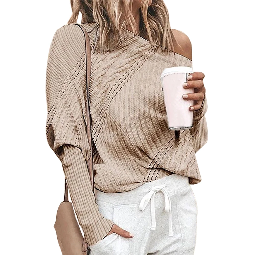 Свитер с открытыми плечами сексуальный женский вязаный джемпер длинными