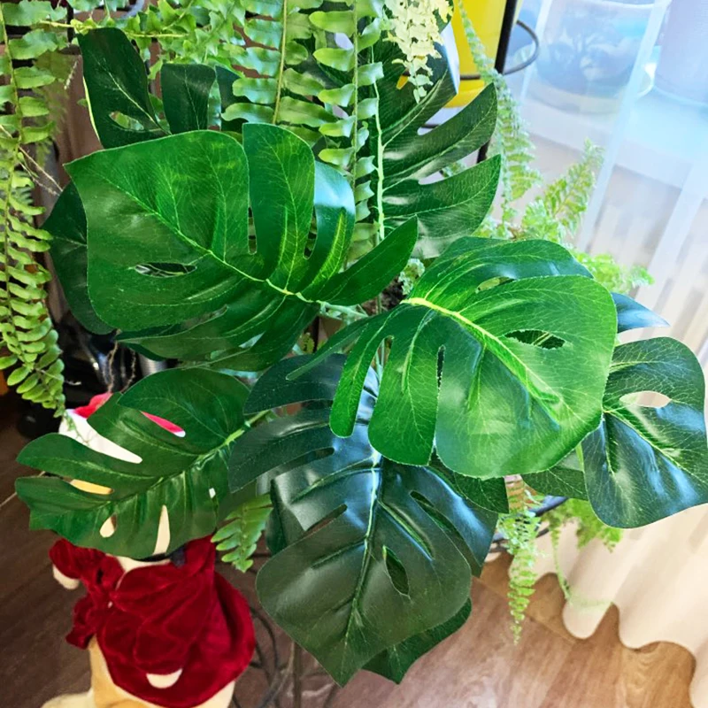 

Artificial Plants Green Palm Leaves Monstera Home Garden Artificial Leaves Tropical Plastic Fake Plant Garden Home Decor