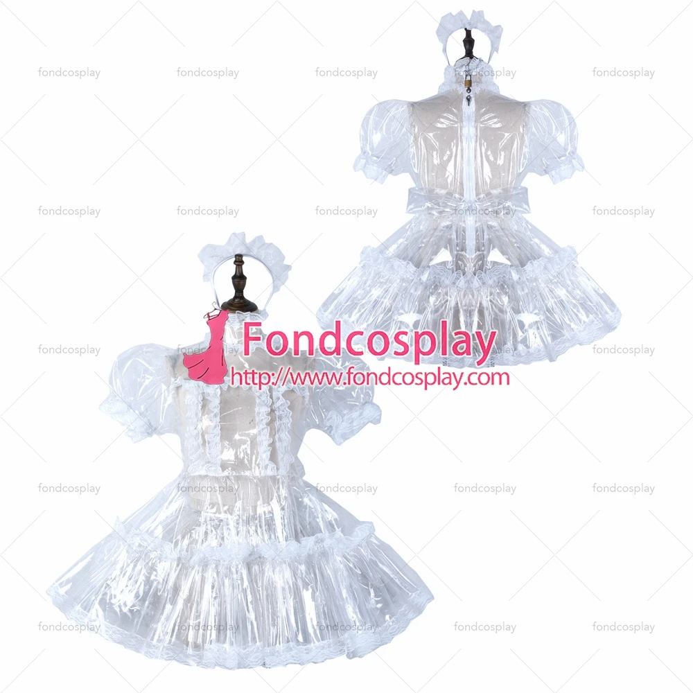 

fondcosplay adult sexy cross dressing sissy maid short clear pvc dress lockable Uniform cosplay costume Tailor-made[G2296]