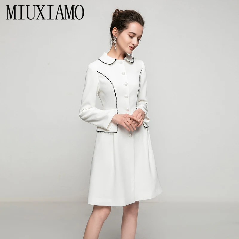 

MIUXIMAO 2021 Spring Summer Fashion Elegant New Retro Fashion Office Casual Button Slim Casual Midi Dress Women Vestidos