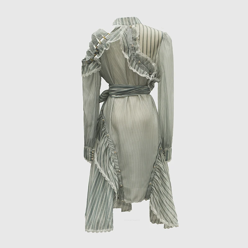 Женское асимметричное платье в полоску дизайнерское подиумное с длинным рукавом