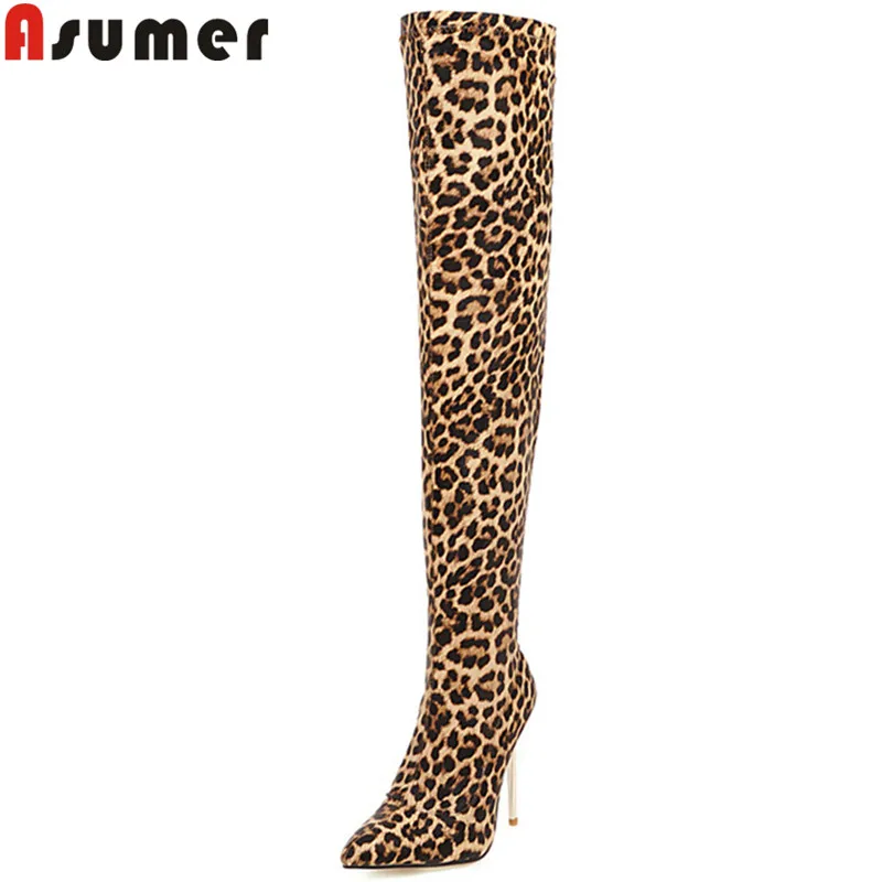 

ASUMER plus size 34-48 fashion over the knee boots pointed toe slip on thin heels prom boots elegant stretch thigh high boots