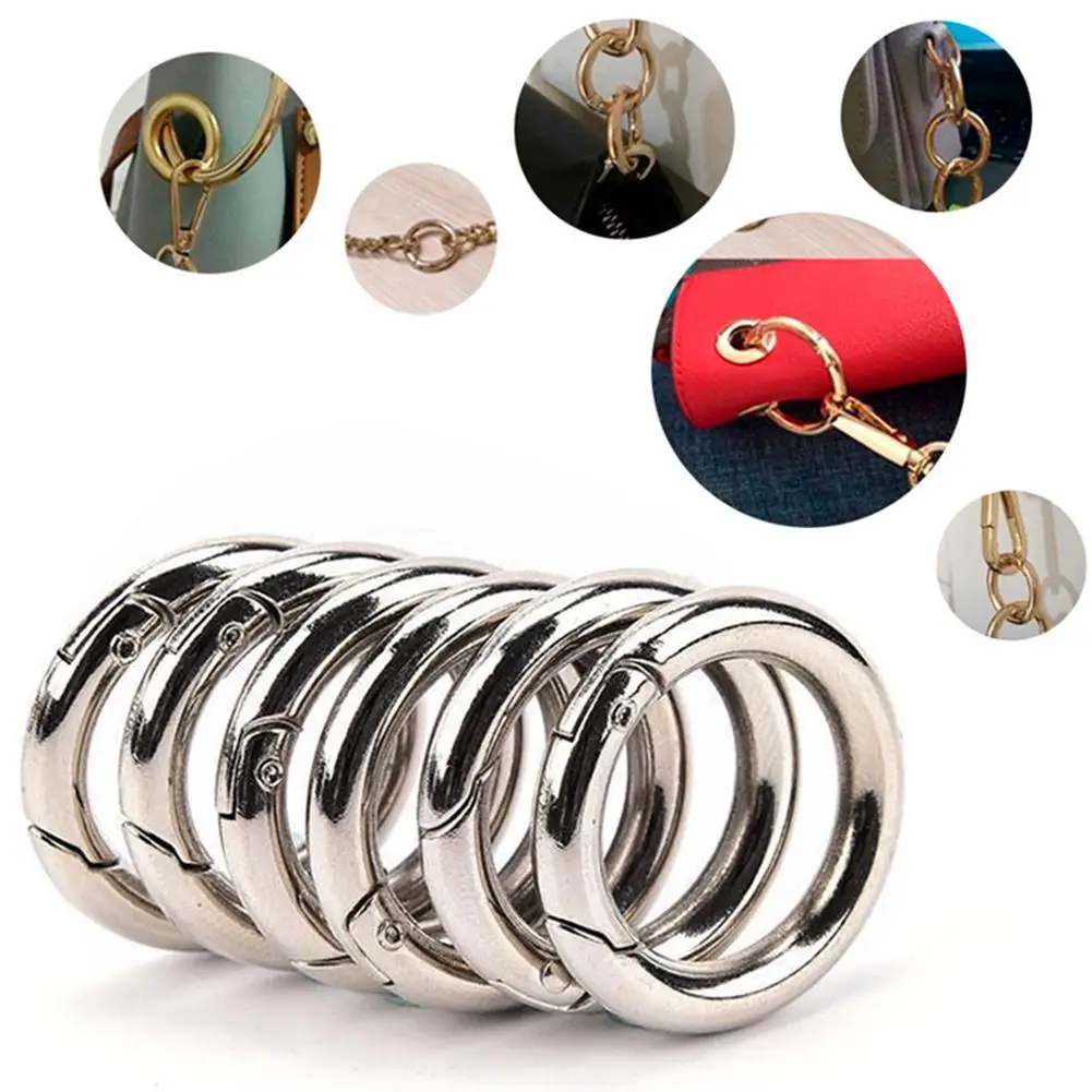 

6Pcs/Lot Metal Spring Opening Spring Rings Clips Carabiner Buckles Snap Purses Round Push Accessories Carabiner Handbags T6V3