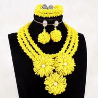 dudo original style yellow dubai jewelry sets bridal big flowers 3 layers for nigerian wedding womens