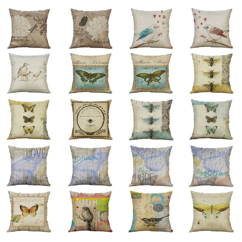 Милая подушка для птиц из хлопка и льна с принтом пчелы бабочки наволочка