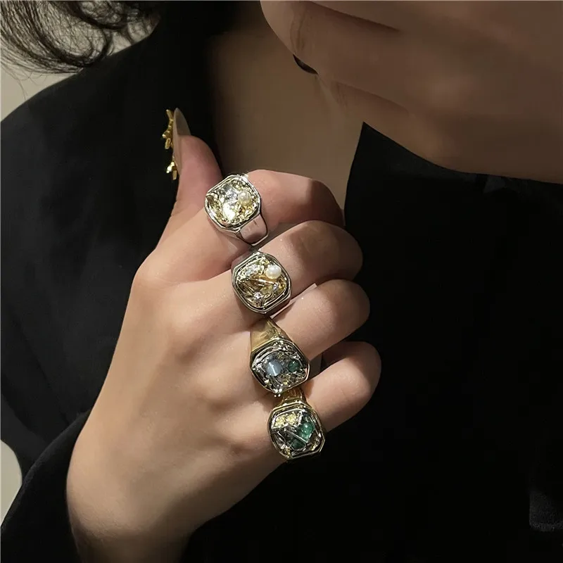 Модные кольца Ins из сплава в стиле ретро для женщин нишевые Дизайнерские широкие