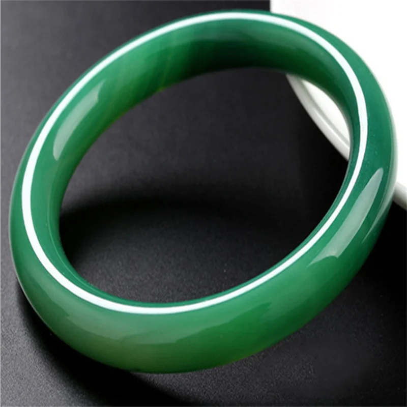 

Hot selling natural hand-carved Green Chalcedony Round Baranglet 56-64mm bracelet fashion Men Women Luck Gifts Amulet for