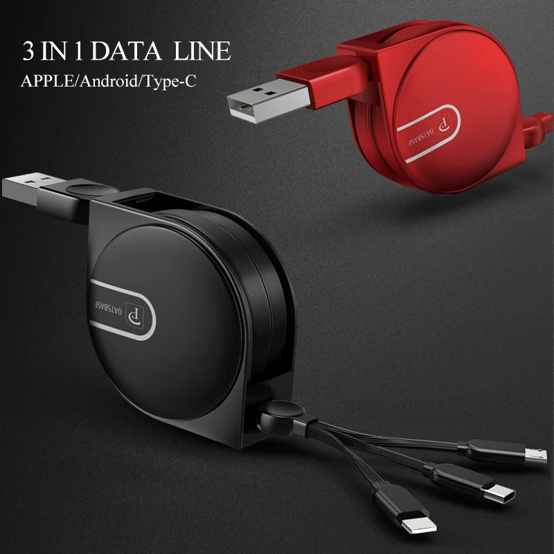 

PADCOVER Double Pull 3 in 1 Retractable Cable For Ligthning Android Type C Compatible With iPhone Huawei Xiaomi
