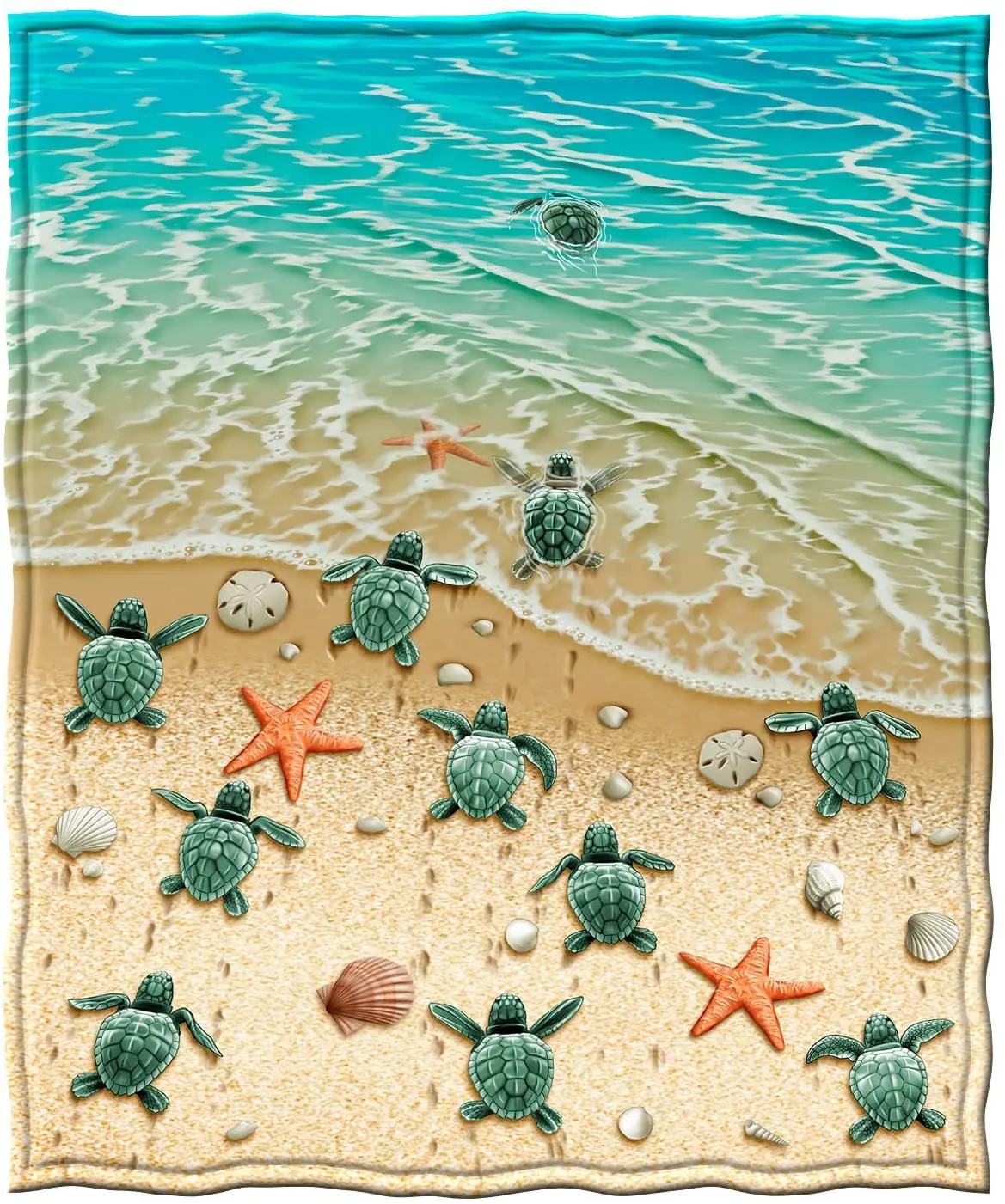 

Прямое супермягкое Флисовое одеяло большого размера (Черепашки на пляже)