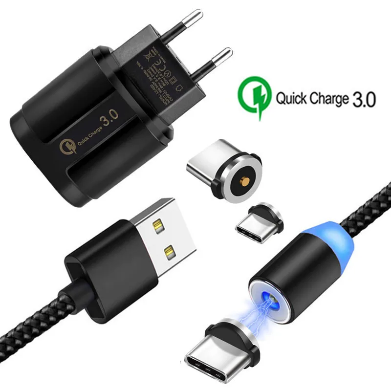 Магнитный USB кабель QC 3 0 быстрое зарядное устройство Тип C зарядный провод для Samsung