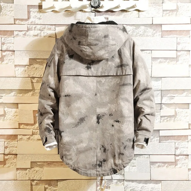 Куртка мужская флисовая с капюшоном камуфляжная свободная осенняя | Мужская