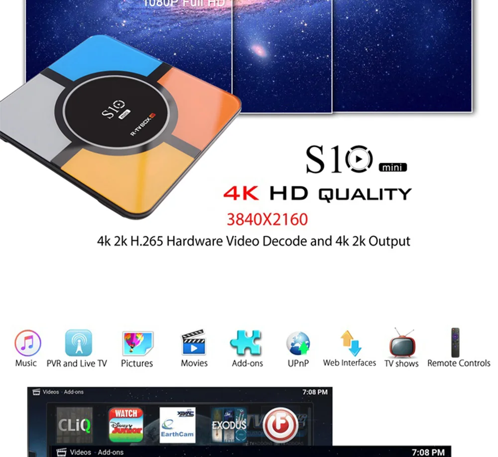 Android 9,0 tv Box S10 мини Смарт ТВ-бокс на Rockchip RK3328 Четырехъядерный 4 ГБ DDR3 32 ГБ/64 Гб 4K H.265 2,4 ГГц wifi USB 3,0 медиаплеер