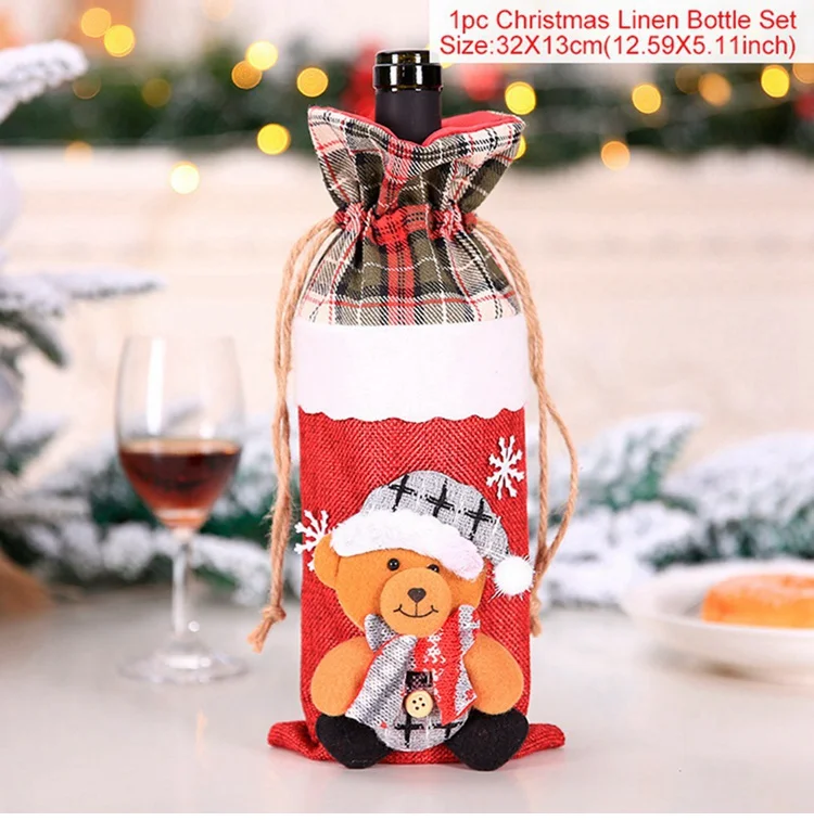 Natale Navidad, красное льняное рождественское настольное украшение для дома, Рождественское украшение, новогодний декор - Цвет: Bottle cover 7