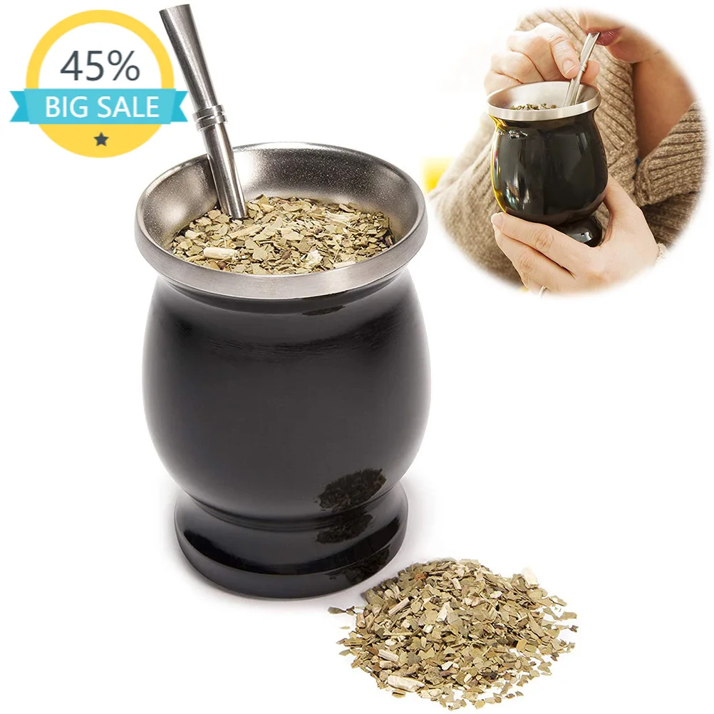 

Natural Gourd Tea Cup Set Original Traditional Mate Cup 8 Ounces Includes Yerba Mate Straws and Cleaning Brush