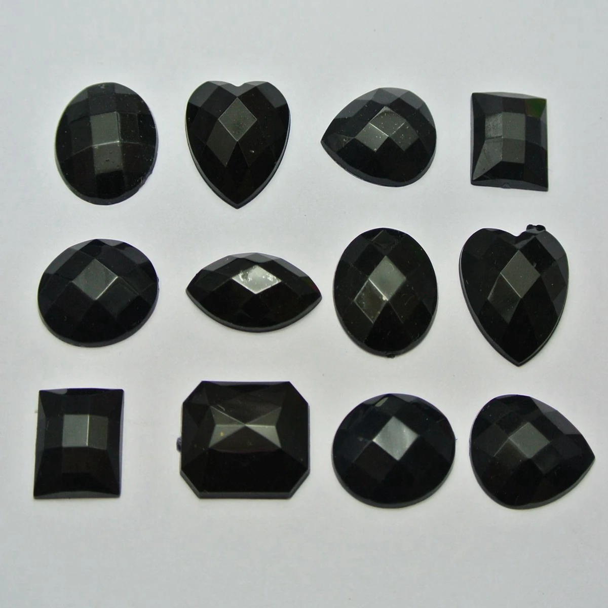 

100 Black Color Assorted Shape Flatback Acrylic Rhinestone Gems No Hole