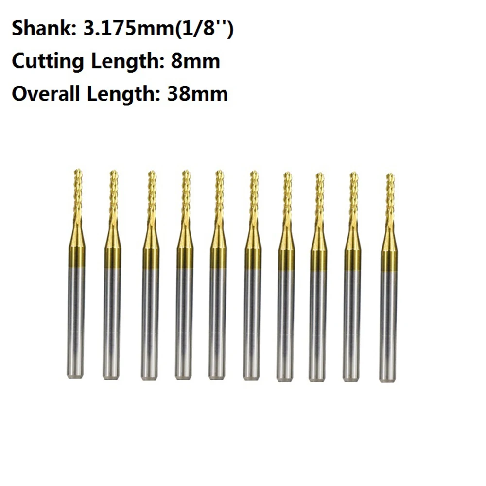 

10pcs 1.5mm titanium coated carbide pcb end mill cnc router bits for machine