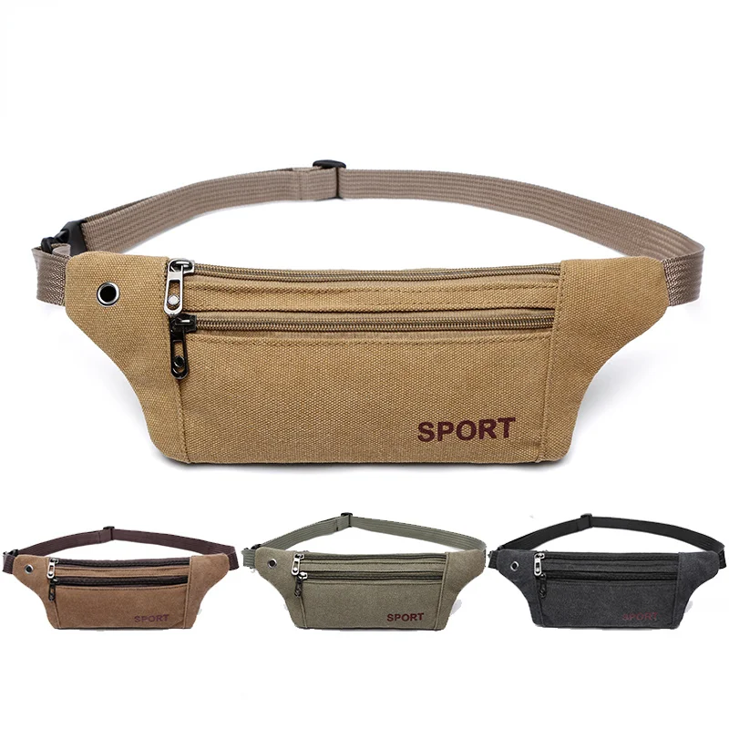 

Men's Casual Durable Fanny Waist Packing Male Waist Bags Belt Canvas New Hip Bum Military Bag Pouch Three Zipper Pocket