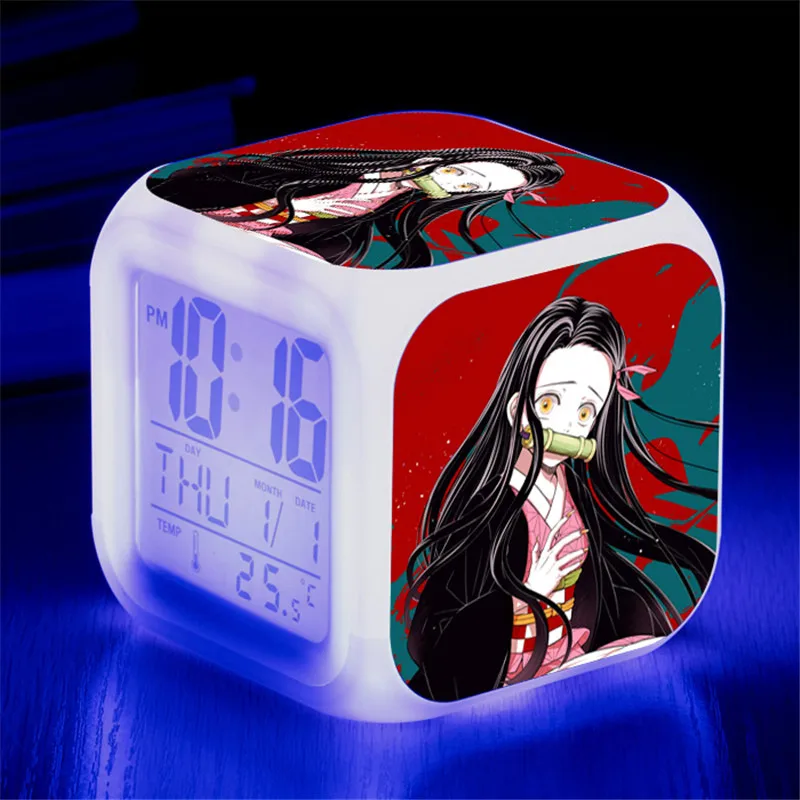 Будильник Demon Slayer Kimetsu No Yaiba Kamado Tanjirou Nezuko светодиодный мигающий светильник 7 цветов